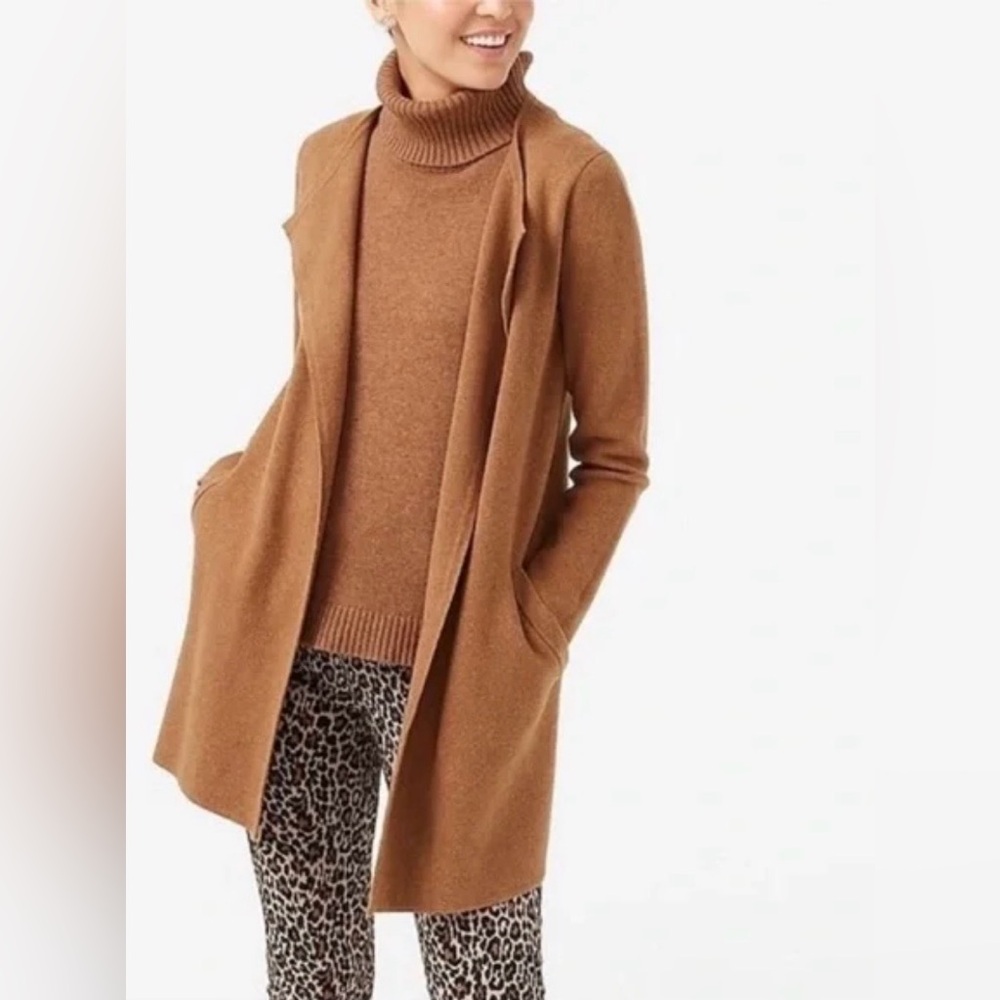 J. Crew Heather Camel Vanessa Open Front Sweater Jacket Size Large Petite